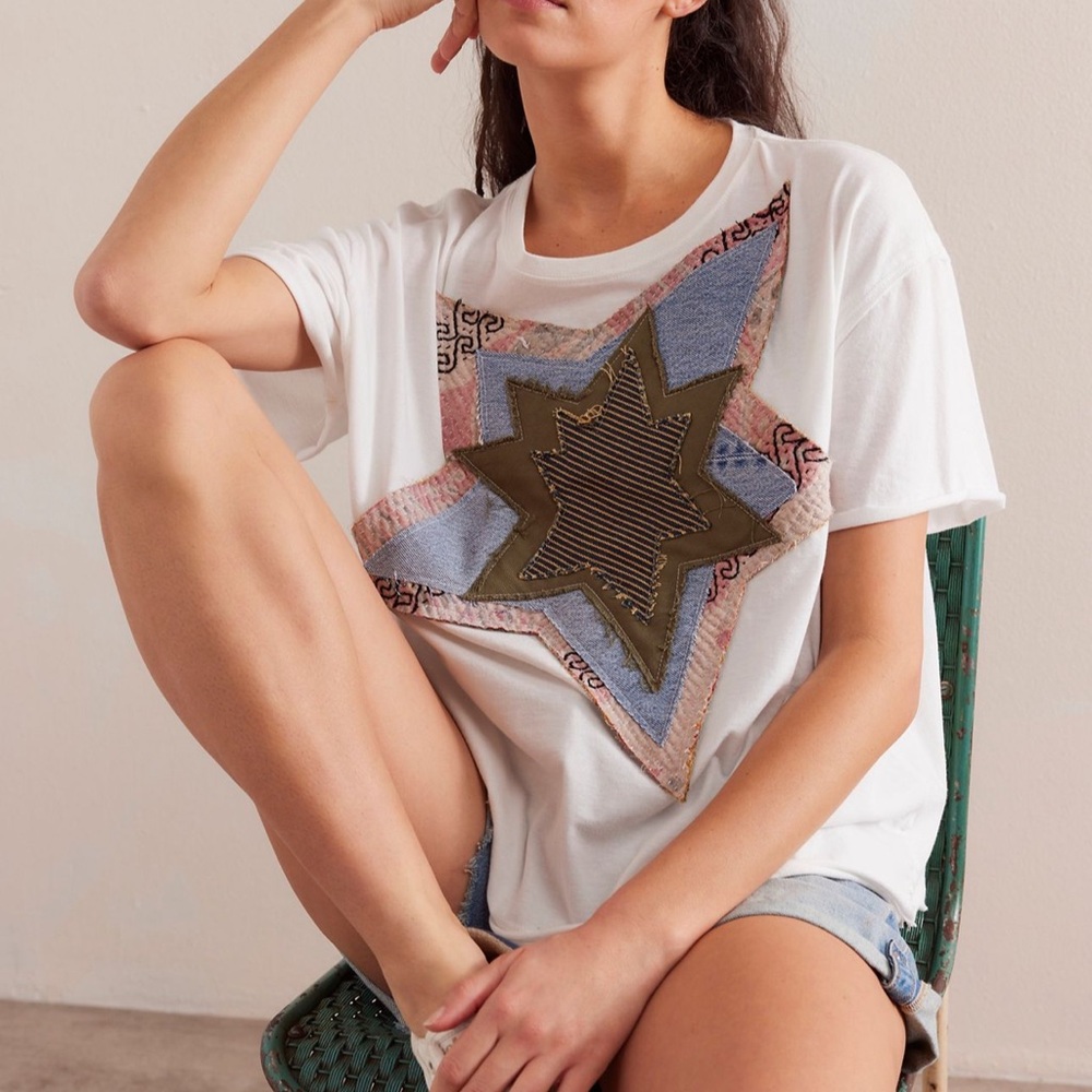 Free People Exclusive: Tricia Fix distressed Star Appliqué graphic tee